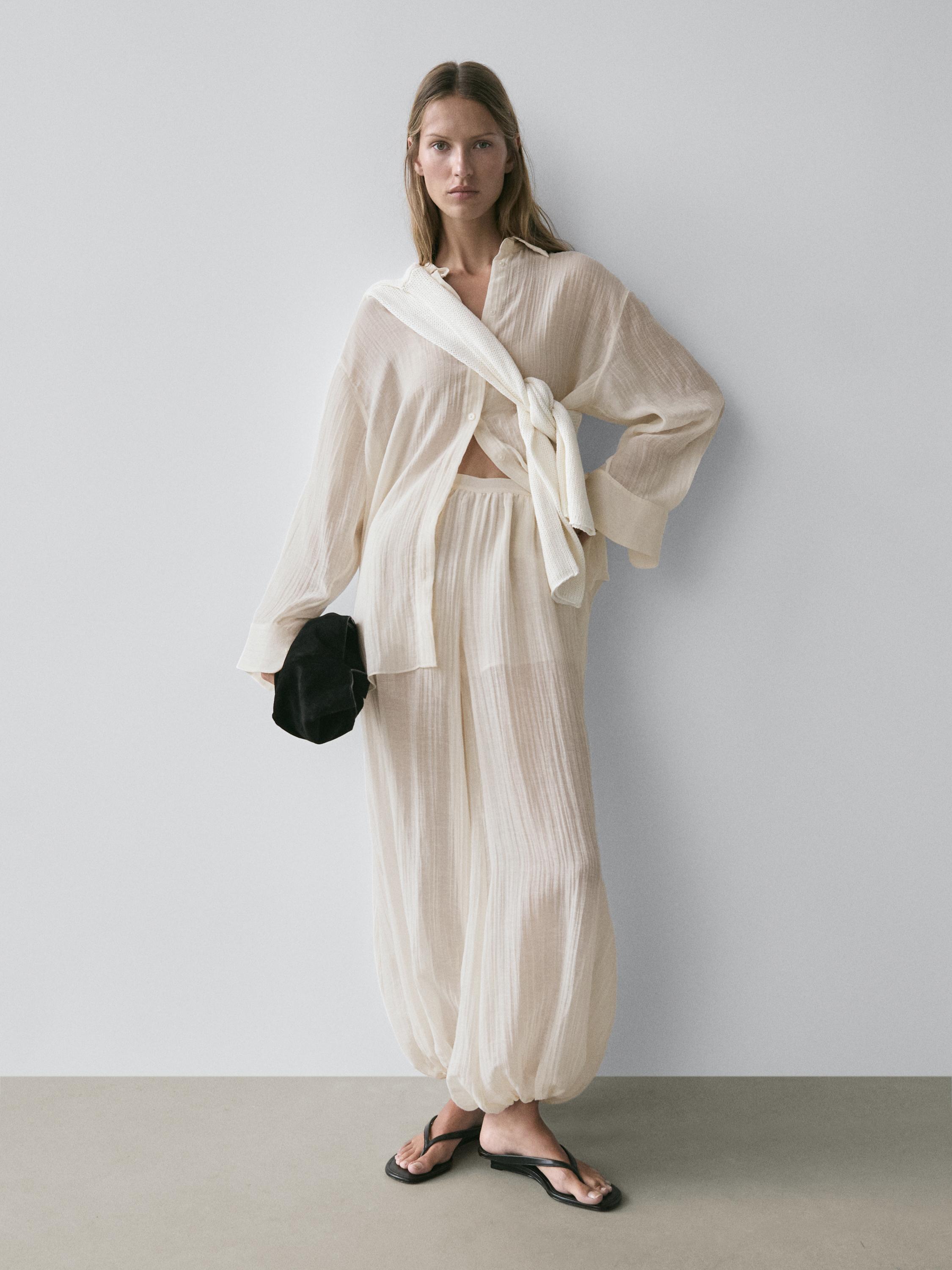 Flowing sarouel trousers with pleated detail
